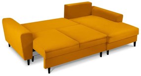 Colțar galben muștar extensibil, cu spațiu de depozitare cu tapițerie din catifea reiată (cu colț pe partea dreaptă, cu șezlong) Kyoto – Cosmopolitan Design