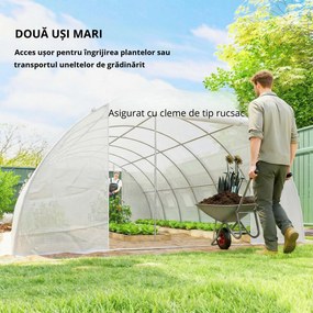 Outsunny Seră tunel cu 2 bare de susținere, 2 uși rulante și ferestre cu plasă, învelitoare din PE anti-UV, alb | Aosom Romania