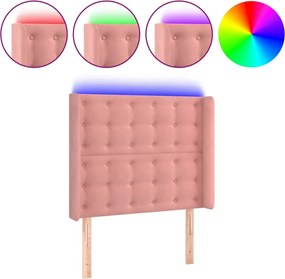 vidaXL Tăblie de pat cu LED, roz, 103x16x118/128 cm, catifea