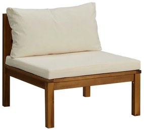 Set mobilier gradina cu perne crem, 5 piese, lemn masiv acacia Crem, 2x colt + mijloc + suport pentru picioare + masa, 1