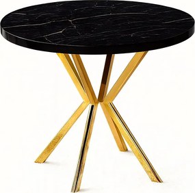 Masa de bucatarie rotunda din MDF, marmorat negru, texturata, Homs 80x80x75 cm