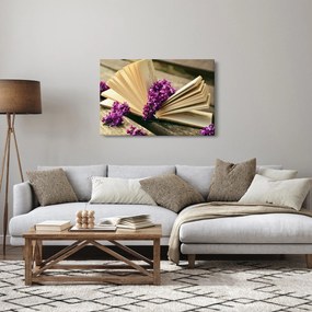 Tablou cu carte și floare violetă (90x60 cm)