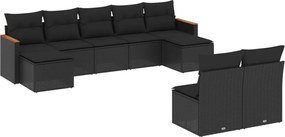 vidaXL Set mobilier de grădină cu perne, 9 piese, negru, poliratan