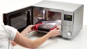 Grill pentru cuptorul cu microunde Lekue 1009081, 25,2 x 14,8 x 5,4 cm, Silicon platinat, Otel cu acoperire antiaderenta, 0 /+240 °C, Roșu