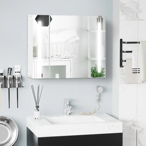 Kleankin Dulap de Baie LED cu Oglindă, 3 Uși și Rafturi Reglabile, Organizator de Depozitare Reglabil, 90x15x65 cm, Alb | Aosom Romania
