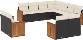 vidaXL Set canapele de grădină cu perne, 11 piese, negru, poliratan