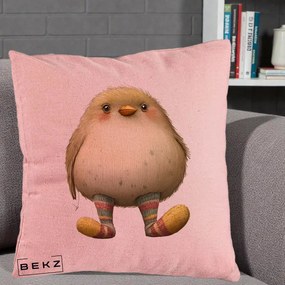 Perna Decorativa Pui Pufos cu Sosete Dungate, 40x40 cm, Roz, Husa Detasabila, Perna Inclusa, BEKZ®