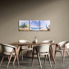 Tablou - Plaja romantică, pictură în ulei (cu ceas) (90x30 cm)