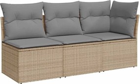 vidaXL Canapea de grădină cu perne, 3 locuri, bej, poliratan