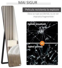 HOMCOM Oglindă de Podea sau Perete cu Cadru din Lemn, Oglindă cu Suport, Pliabil cu Balama, 37x43x156 cm, Nuc | Aosom Romania