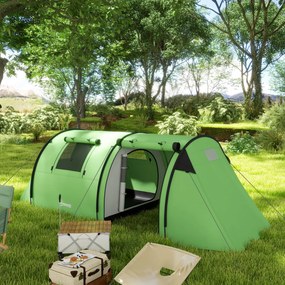 Outsunny Cort de camping pentru 3-4 persoane, stabil, impermeabil, cort familial cu dormitor și zonă de zi, rezistență la apă 3000 mm, Verde închis | Aosom Romania