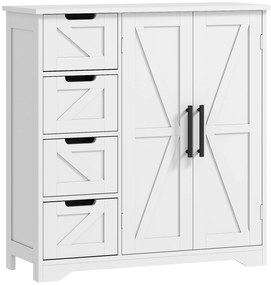 HOMCOM Mobilier de baie, corp de depozitare, cu 4 sertare, 1 dulap, pentru spații mici, 81,2 x 30 x 83,8 cm, alb | Aosom Romania