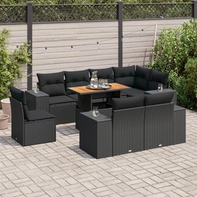 3327387 vidaXL Set mobilier de grădină cu perne, 9 piese, negru, poliratan