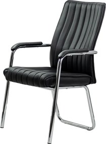 Scaun vizitator negru HRC 614 din piele ecologică și cadru cromat