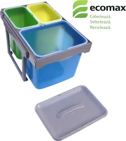 Cos gunoi incorporabil Ecomax Ekko Easy 40, cu extragere totala, colectare selectiva, 1 x 16 l + 2 x 8 l Polipropilena cu fibra de sticla, L:339 mm;