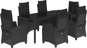 vidaXL Set mobilier de grădină cu perne, 7 piese, negru, poliratan
