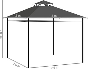 Outsunny Pavilion cort petrecere pavilion de grădină, 3 x 3 x 2, 88 m, Gri închis | Aosom Romania