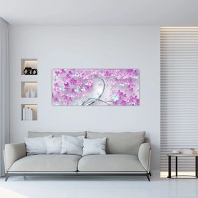 Tablouri cu flori pe trunchi argintiu - abstract (120x50 cm), în 40 de alte dimensiuni noi