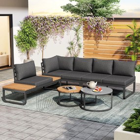 Set de mobilier de grădină pentru 4-5 locuri, 2 mese de cafea integrate, perne de șezut și perne confortabile, Gri