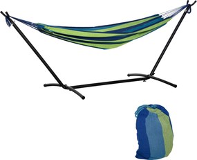 Outsunny Hamac de Grădină Suspendat 310x117 cm cu Înălțime Reglabilă și Suport, Capacitate 120 kg, Hamac Independent cu Geantă de Transport, pentru Camping, Grădină, Balcon, Patio, Verde și Albastru | Aosom Romania