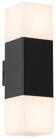 Lampă de perete exterioară neagră cu abajur opalescent 2 lumini IP44 - Denmark