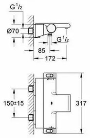 Baterie cada - dus termostatata Grohe Grohtherm 2000 crom lucios