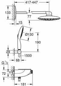 Sistem de dus cu termostat Grohe Rainshower Smartcontrol 360 Mono suprafata de pulverizare alba