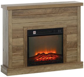 HOMCOM Șemineu Electric cu Flacără 3D, Oprire Automată, Încălzire Reglabilă și Temporizator, 96,5x22x81,7 cm, Lemn Natural | Aosom Romania