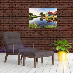 Tablou pe sticlă cu mori din Olanda (70x50 cm)