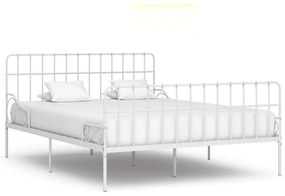 vidaXL Cadru de pat cu bază din șipci, alb, 200 x 200 cm, metal
