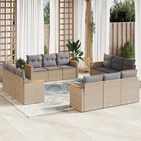 vidaXL Set canapele de grădină, 12 piese, cu perne, bej, poliratan