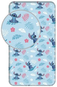 Cearceaf pentru copii albastru din bumbac pentru pat de o persoană cu elastic 90x200 cm Lilo &amp; Stitch "Blue" – Jerry Fabrics