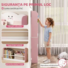 AIYAPLAY Bibliotecă Montessori Copii 3-6 Ani, Tematică Vată de Zahăr, 4 Rafturi din Lemn, Cameră Copii, Roz | Aosom Romania