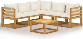 vidaXL Set mobilier grădină cu perne, 6 piese, crem, lemn masiv acacia