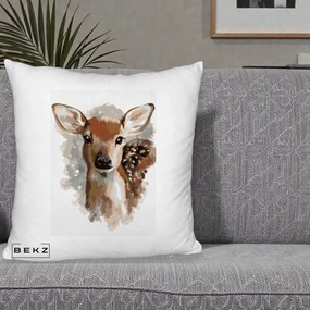 Perna Decorativa Caprioara Pui Acuarela, 40x40 cm, Alb Pufos, Husa Detasabila, Perna Inclusa, BEKZ®