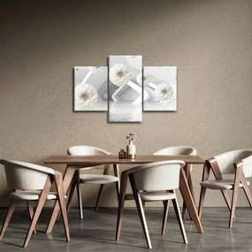 Tablou abstract cu flori albe (90x60 cm)
