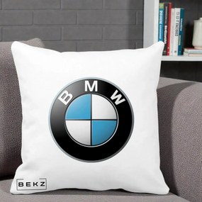 Perna Personalizata cu emblema BMW, 40x40 cm, Alba Mata, Husa Detasabila, Perna Inclusa, BEKZ®