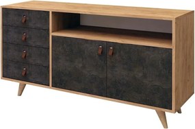 Comoda Pagina, stejar/gri ciment inchis, PAL melaminat, 140x40x86 cm