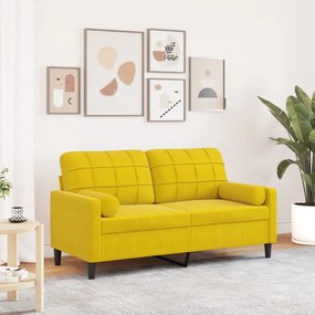 vidaXL Canapea cu 2 locuri cu pernuțe, galben, 140 cm, catifea