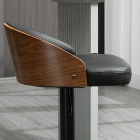 HOMCOM Scaune de Bar Set 2 buc., Scaun de Bar Tapitat din Oțel și Lemn Masiv, Înălțime Reglabilă pentru Bucătărie cu Suport pentru Picior, Rotativ 360°, Scaun de Bar pentru Bucătărie, Sufragerie, Sală de Mese, Negru+Cafea | Aosom Romania