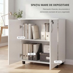 HOMCOM Mobilier de birou multifunctional cu Incuietoare, Dulapior pentru documente cu 2 usi si Raft interior, din Lemn, Alb, 80x40x80cm