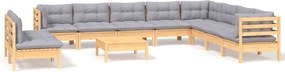 vidaXL Set mobilier de grădină cu perne, 11 piese, gri, lemn masiv pin