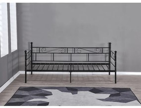 Canapea din metal - de o persoana, negru, 90x200, ROZALI