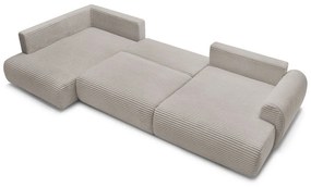 Colțar gri deschis/bej extensibil/cu spațiu de depozitare cu tapițerie din catifea reiată (cu colț pe partea stângă/în formă de "U") Lucien – Bobochic Paris