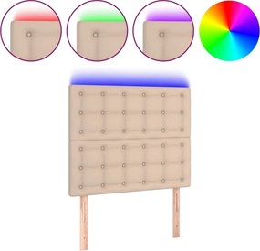 vidaXL Tăblie de pat cu LED cappuccino 90x5x118/128cm, piele ecologică