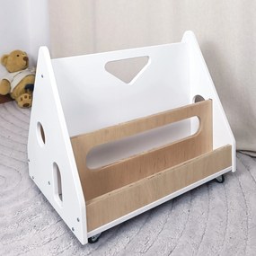 Biblioteca Montessori cu roti, in forma de casuta BOOKY Pearl White