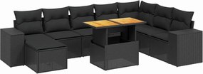 vidaXL Set mobilier de grădină cu perne, 9 piese, negru, poliratan