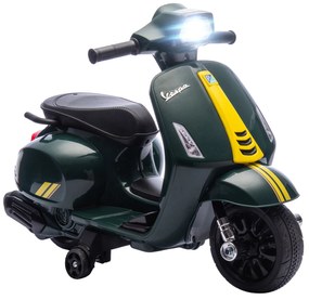 AIYAPLAY Motocicletă Electrică pentru Copii cu Licență Vespa, Baterie Reîncărcabilă 6V, Roți Laterale și Lumini, Vârsta 2-6 Ani, Verde Închis | Aosom Romania