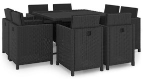 46376 vidaXL Set mobilier de exterior cu perne, 9 piese, negru, poliratan