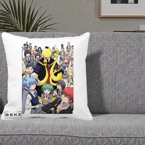Perna Personalizata Assassination Classroom Grup Complet Anime, 40x40 cm, Alba Mata, Husa Detasabila, Perna Inclusa, BEKZ®